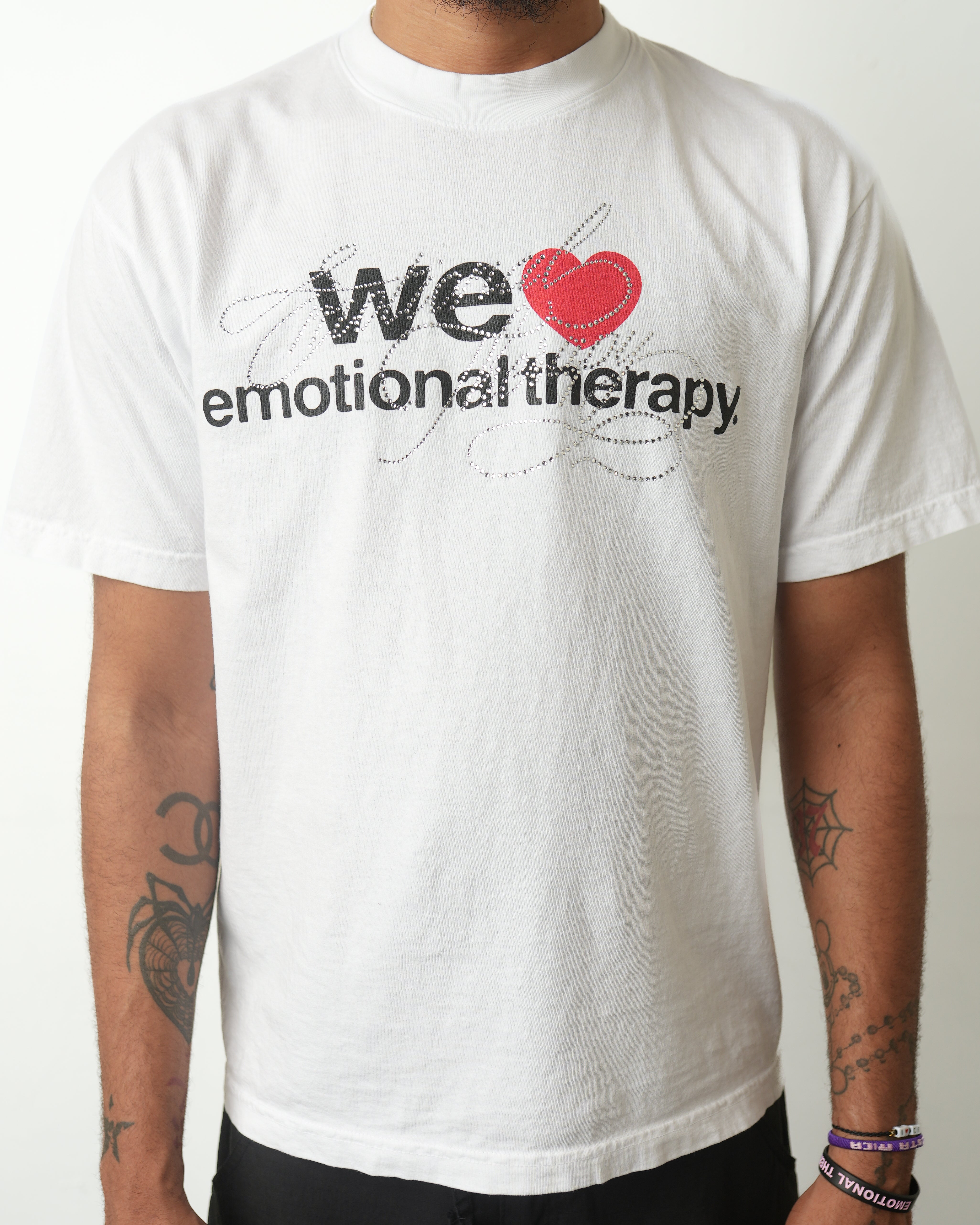 WE ❤️ EMOTIONAL THERAPY T-SHIRT (WHITE) RHINESTONE
