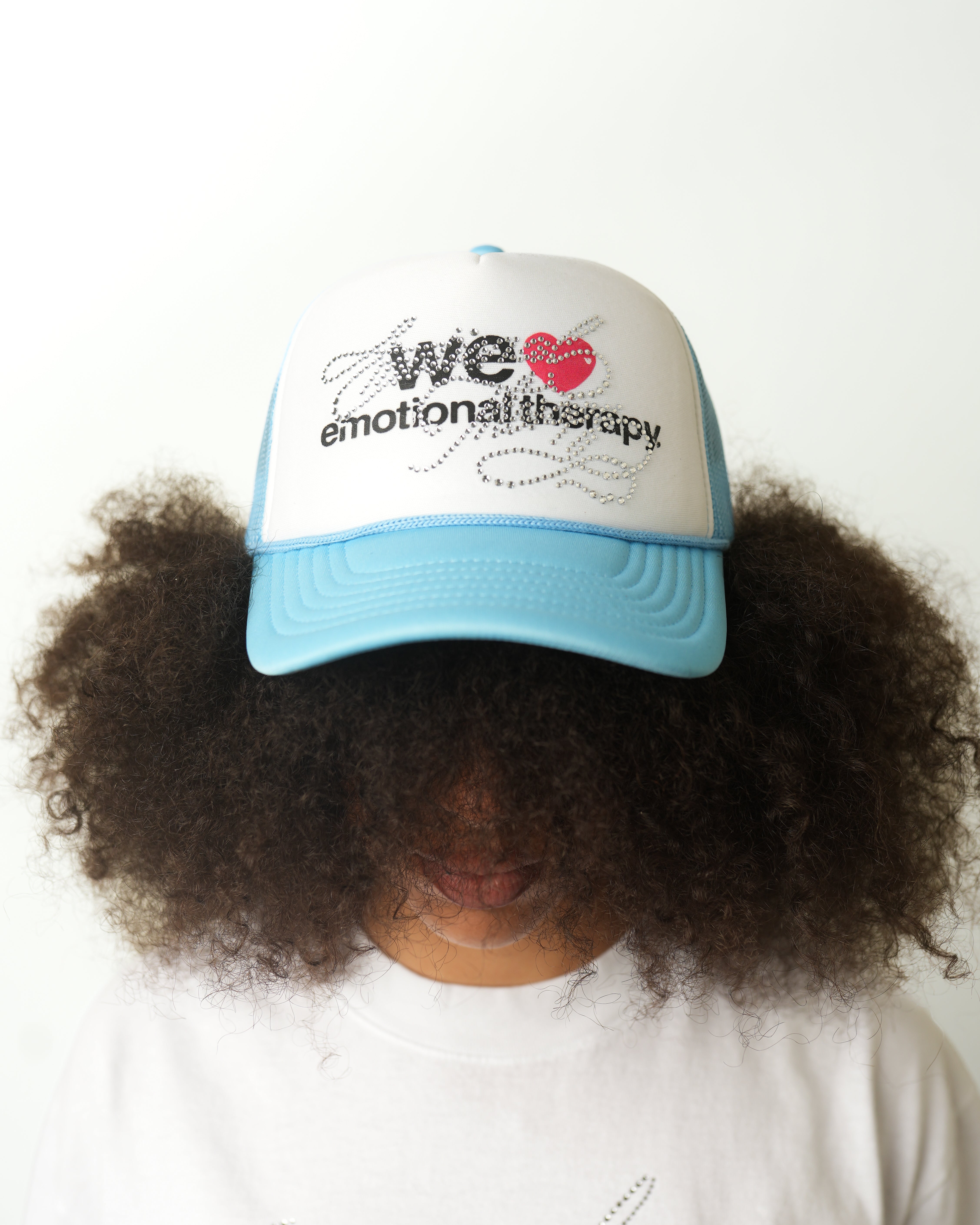 WE ❤️ EMOTIONAL THERAPY TRUCKER CAP (BLUE) RHINESTONE