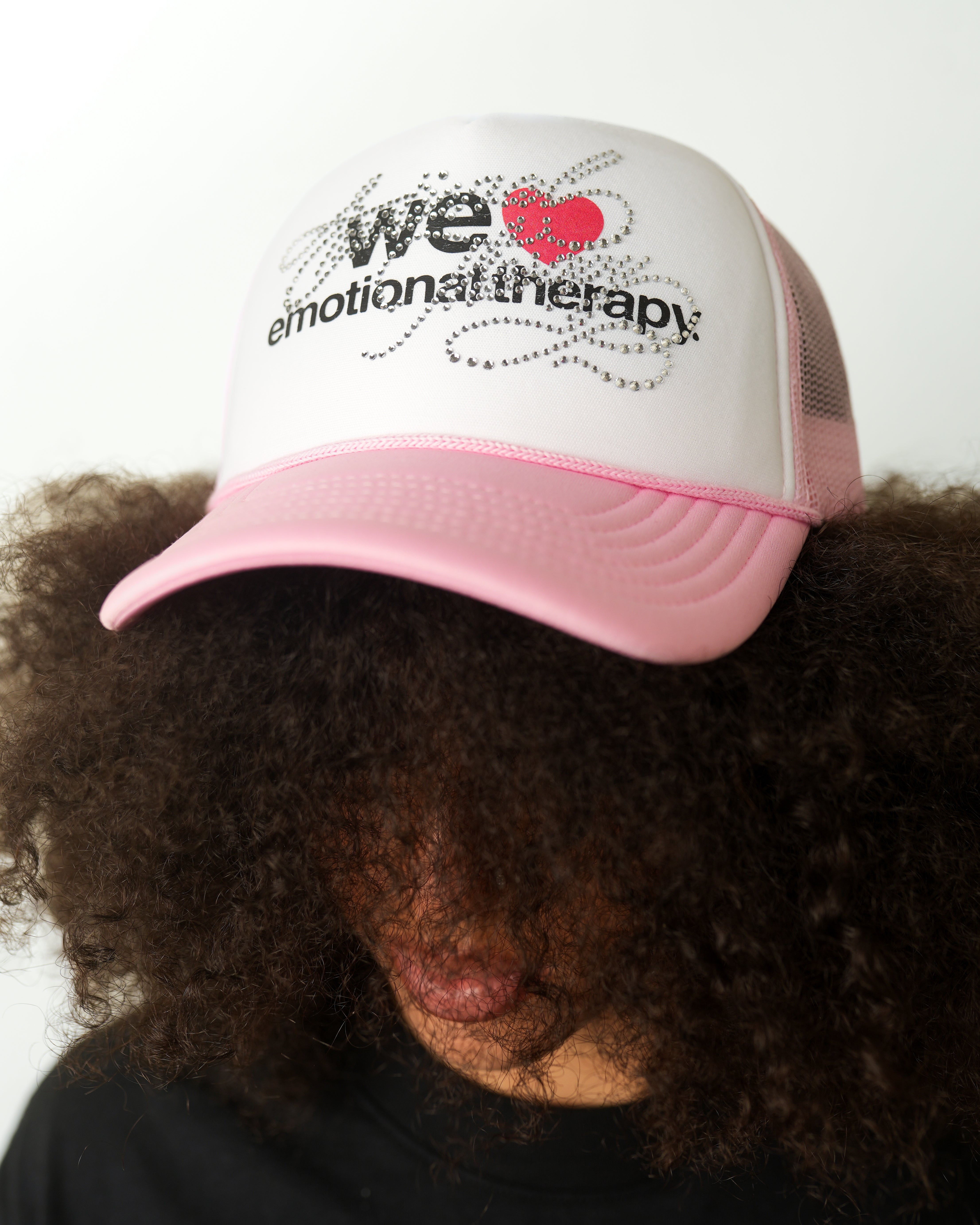 WE ❤️ EMOTIONAL THERAPY TRUCKER CAP (PINK) RHINESTONE