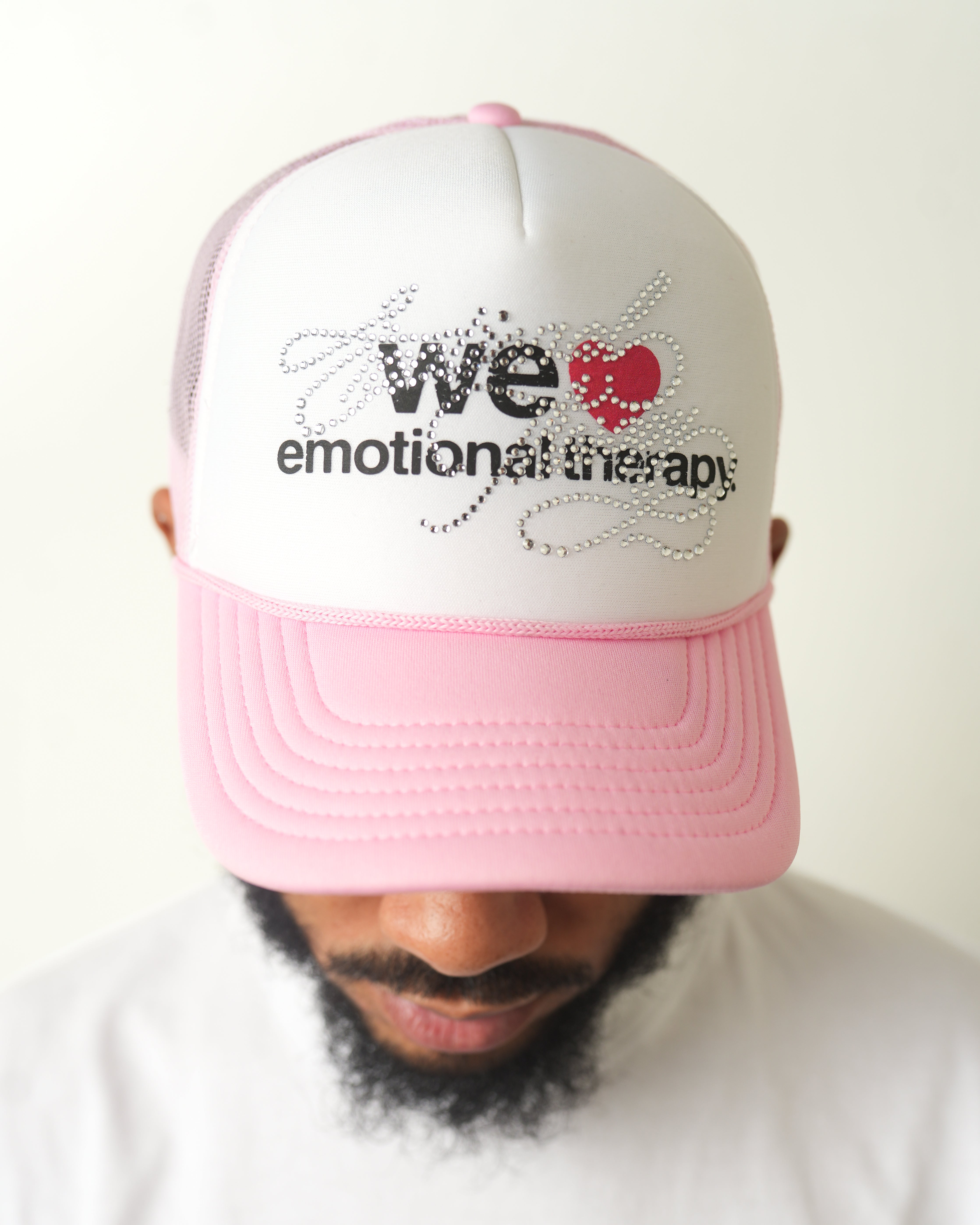 WE ❤️ EMOTIONAL THERAPY TRUCKER CAP (PINK) RHINESTONE