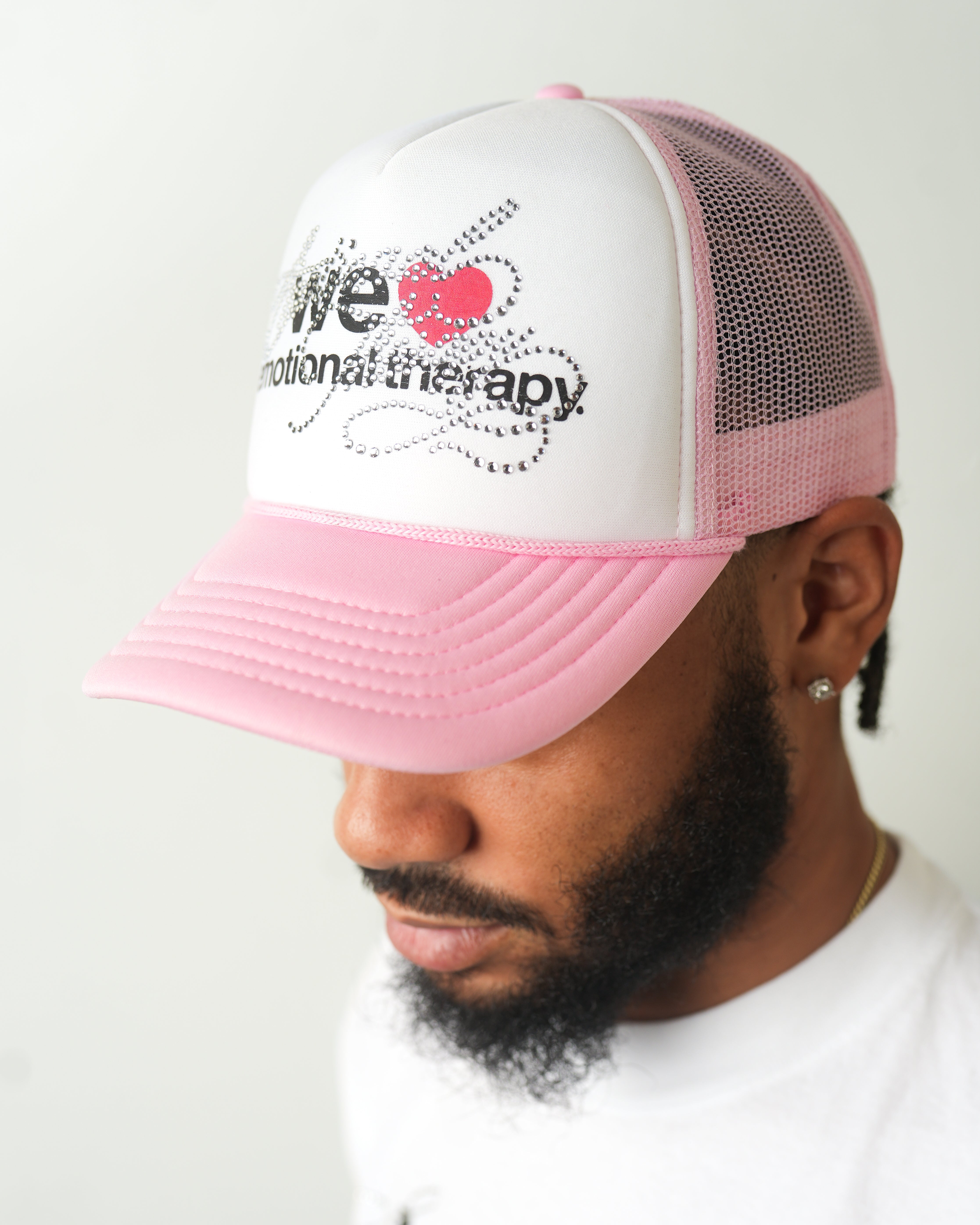 WE ❤️ EMOTIONAL THERAPY TRUCKER CAP (PINK) RHINESTONE
