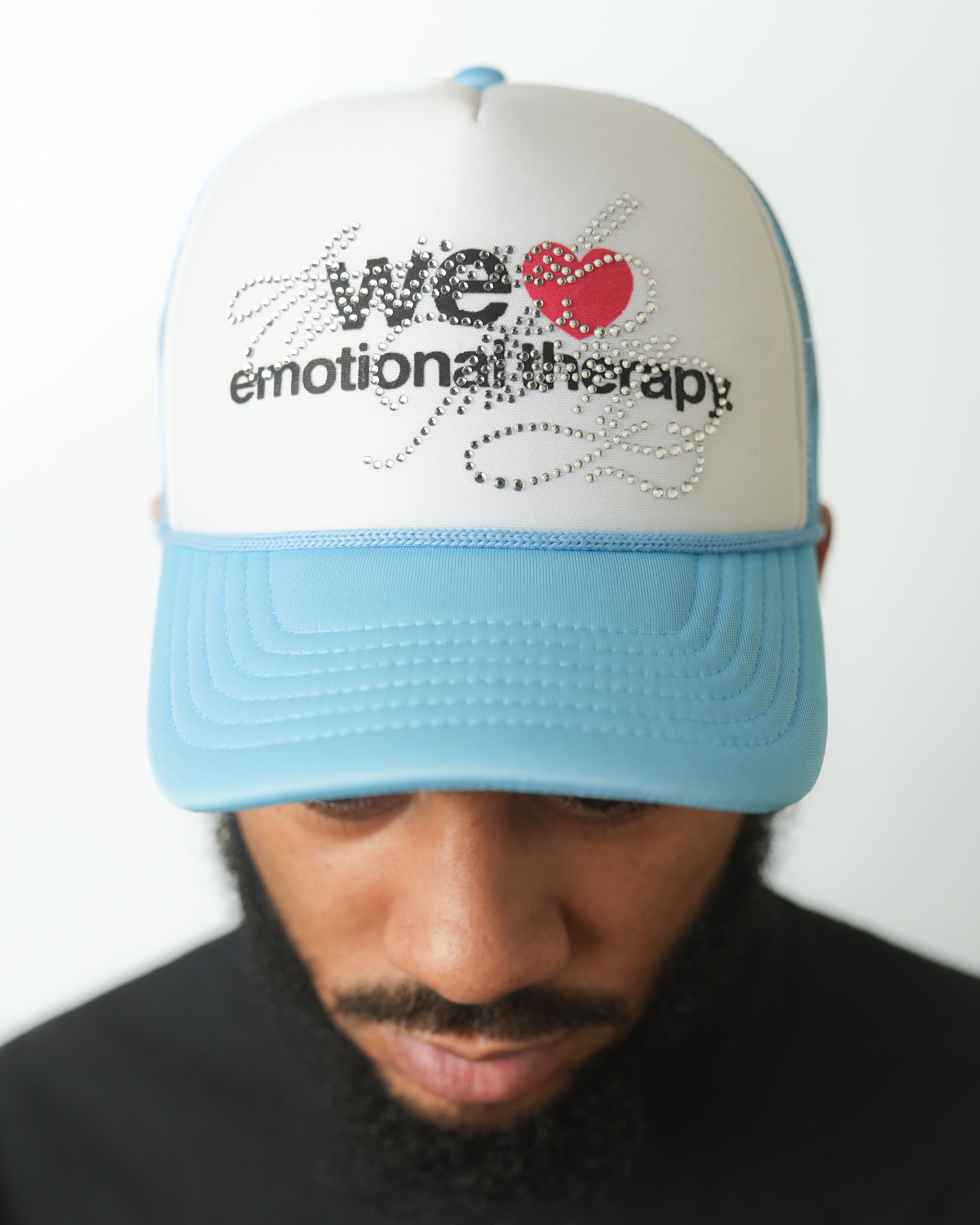 WE ❤️ EMOTIONAL THERAPY TRUCKER CAP (BLUE) RHINESTONE